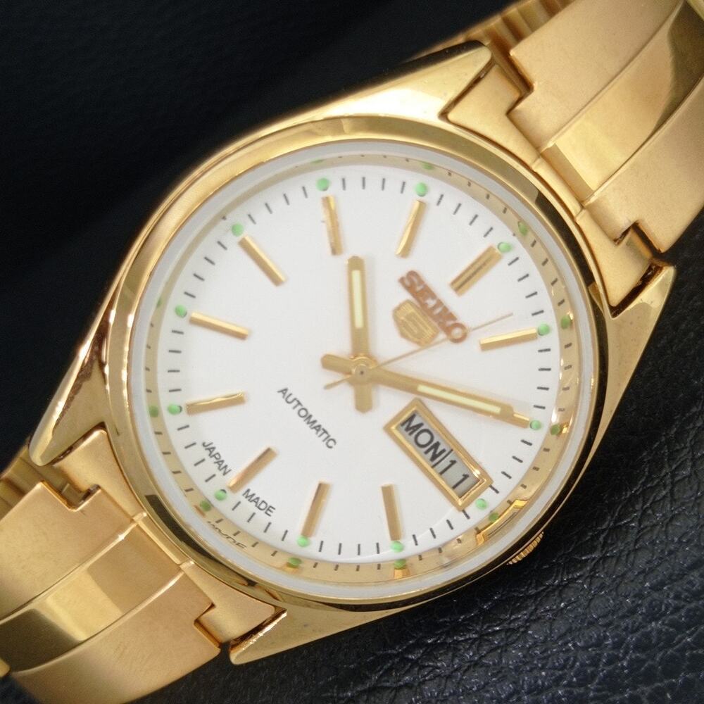 Vintage 1974 Seiko Automatic Mens Gold Watch W/daydate & White accents